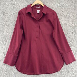 Chicos Top Womens 1 US Medium Burgundy Non Iron Chic Stretch 1/4 Button Tunic